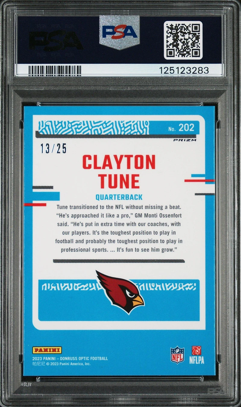 2023 Panini Donruss Optic 202 Clayton Tune Black Pandora PSA 10