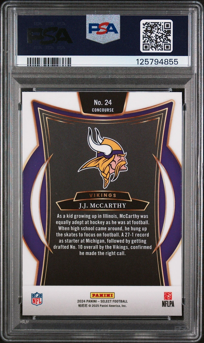 2024 Panini Select 24 Jj Mccarthy PSA 10