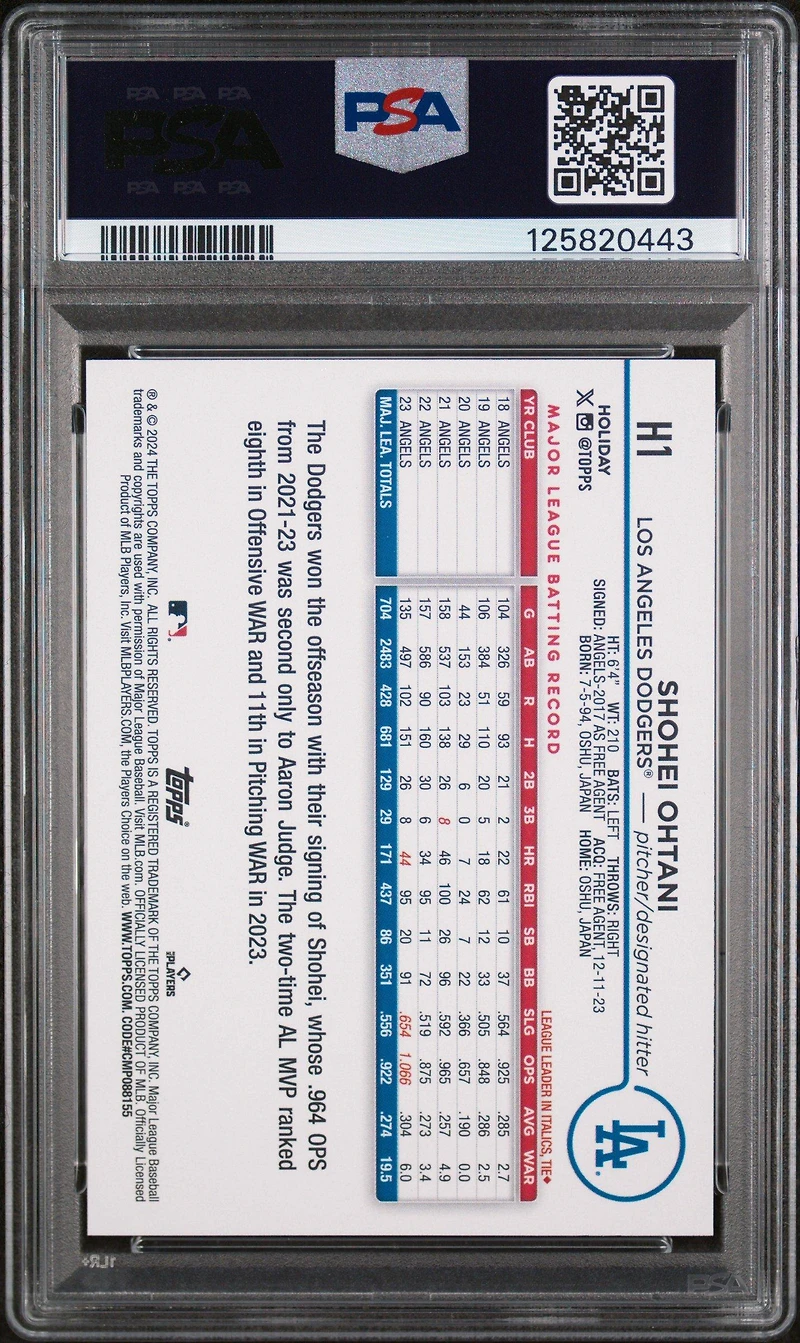 2024 Topps Holiday H1 Shohei Ohtani Variation PSA 9