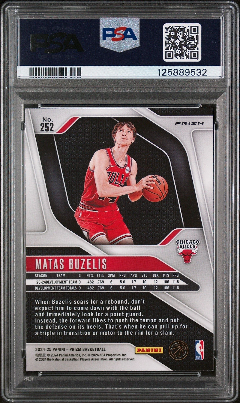 2024 Panini Prizm 252 Matas Buzelis Silver Prizm PSA 9