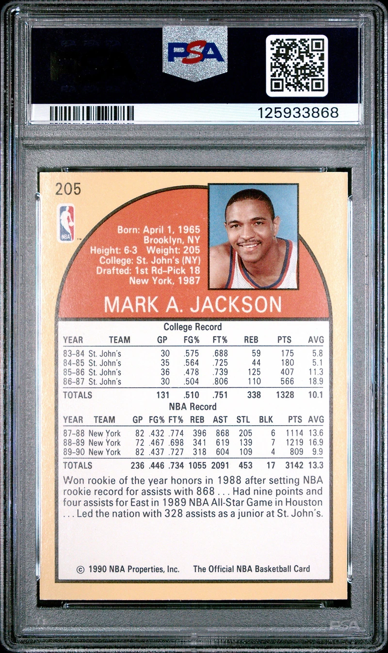 1990 Hoops 205 Mark Jackson PSA 8