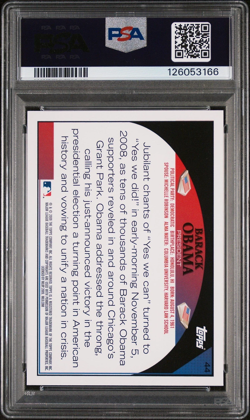2009 Topps 44 Barack Obama PSA 9
