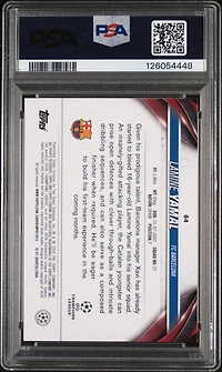 2023-24 Topps Chrome Uefa Club Competitions 64 Lamine Yamal Aqua Prism Refractor PSA