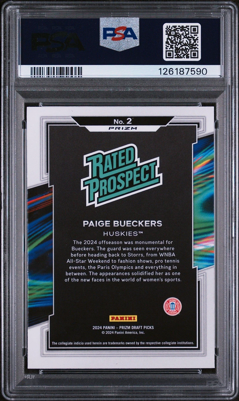 2024 Panini Prizm Draft Picks Rated Prospect 2 Paige Bueckers Green Prizm PSA 9