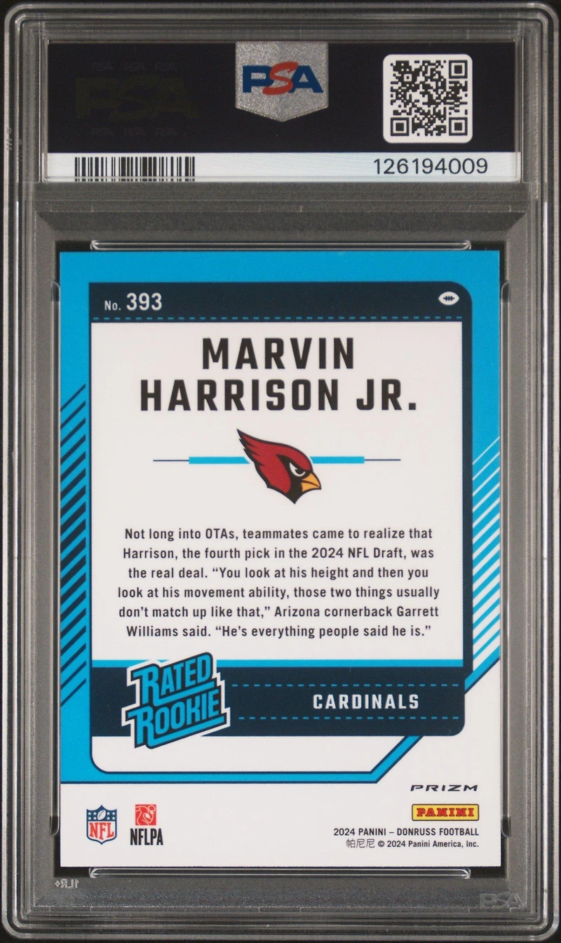 2024 Panini Donruss 393 Marvin Harrison Jr. Optic Preview-red Wave PSA 10