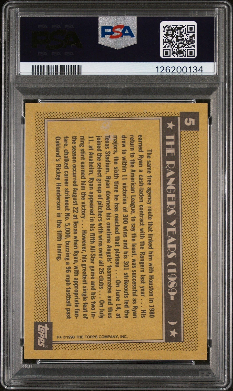 1990 Topps 5 Nolan Ryan Rangers PSA 10