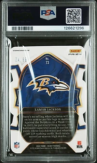 2022 Panini Select 73 Lamar Jackson Die-cut White Prizm PSA 10