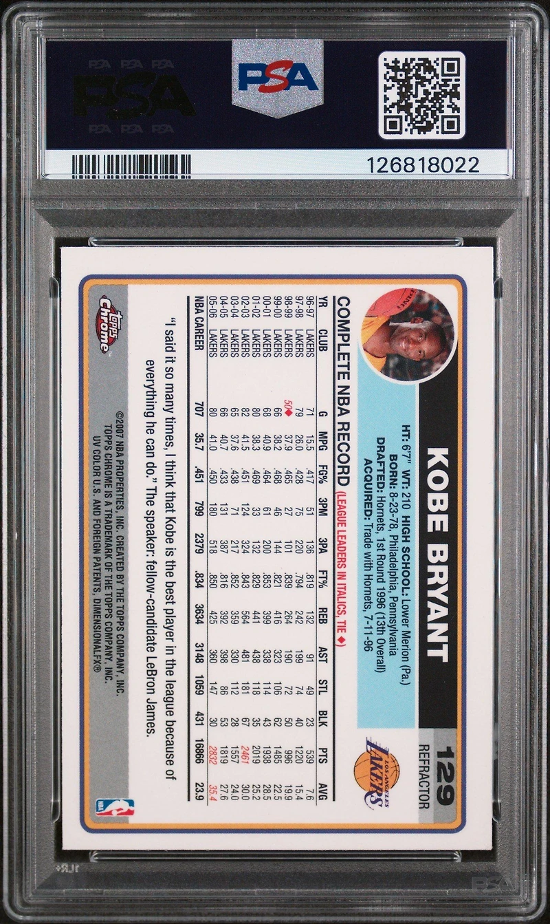 2006 Topps Chrome 129 Kobe Bryant Refractor PSA 8