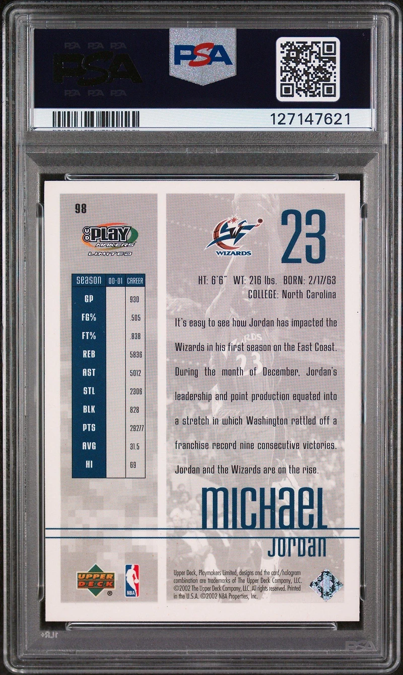 2001 Upper Deck Playmakers 98 Michael Jordan PSA 9