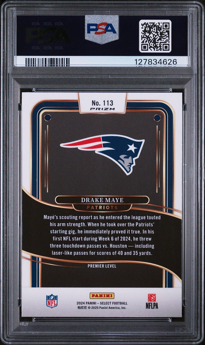2024 Panini Select 113 Drake Maye Silver Prizm PSA 10