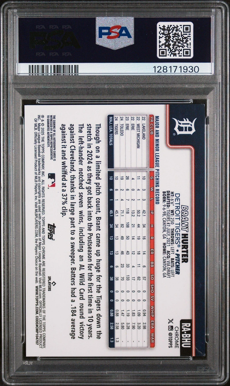 2025 Topps Chrome Rookie Autographs Rabhu Brant Hurter PSA 9