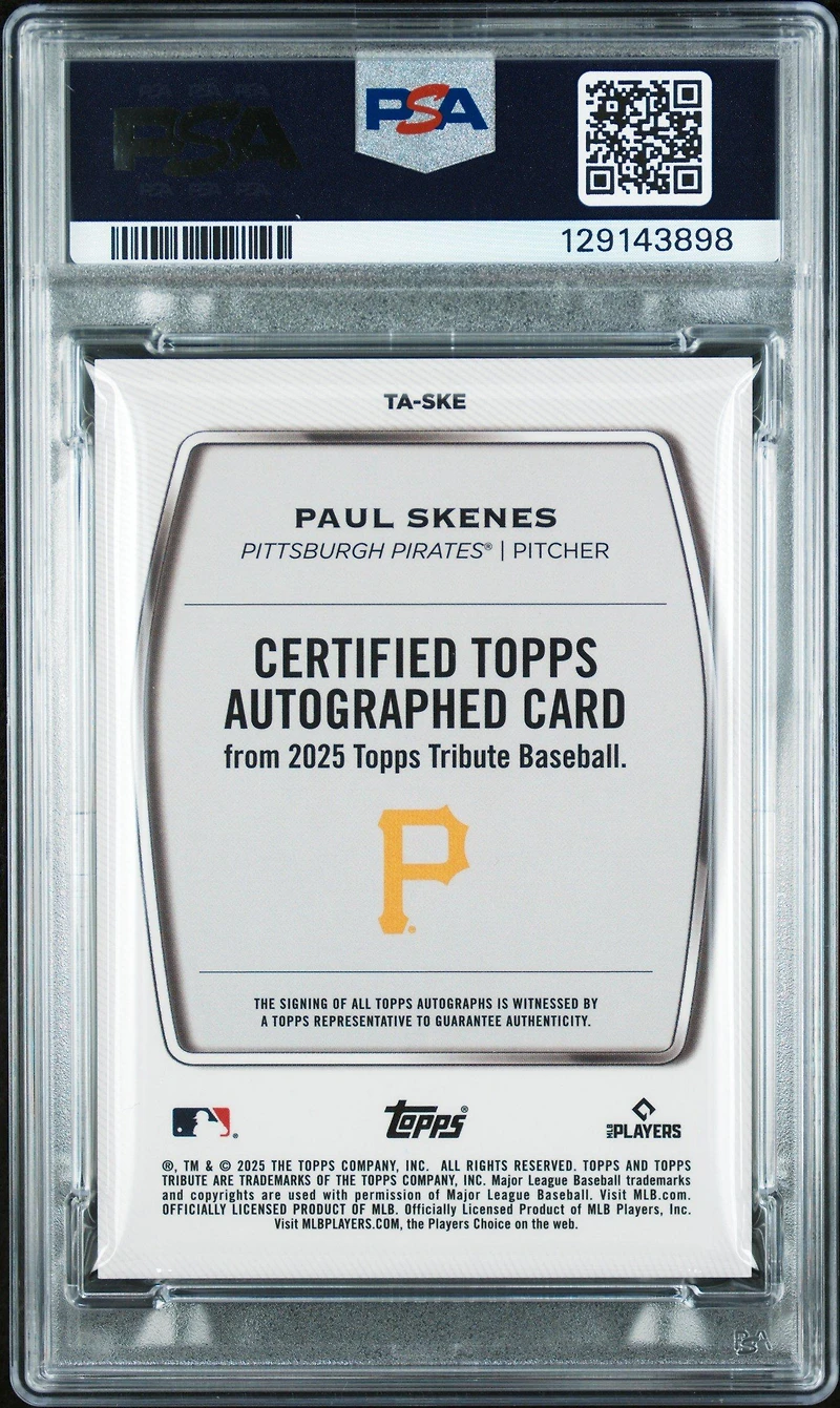 2025 Topps Tribute Tribute Autographs Taske Paul Skenes Blue PSA 9