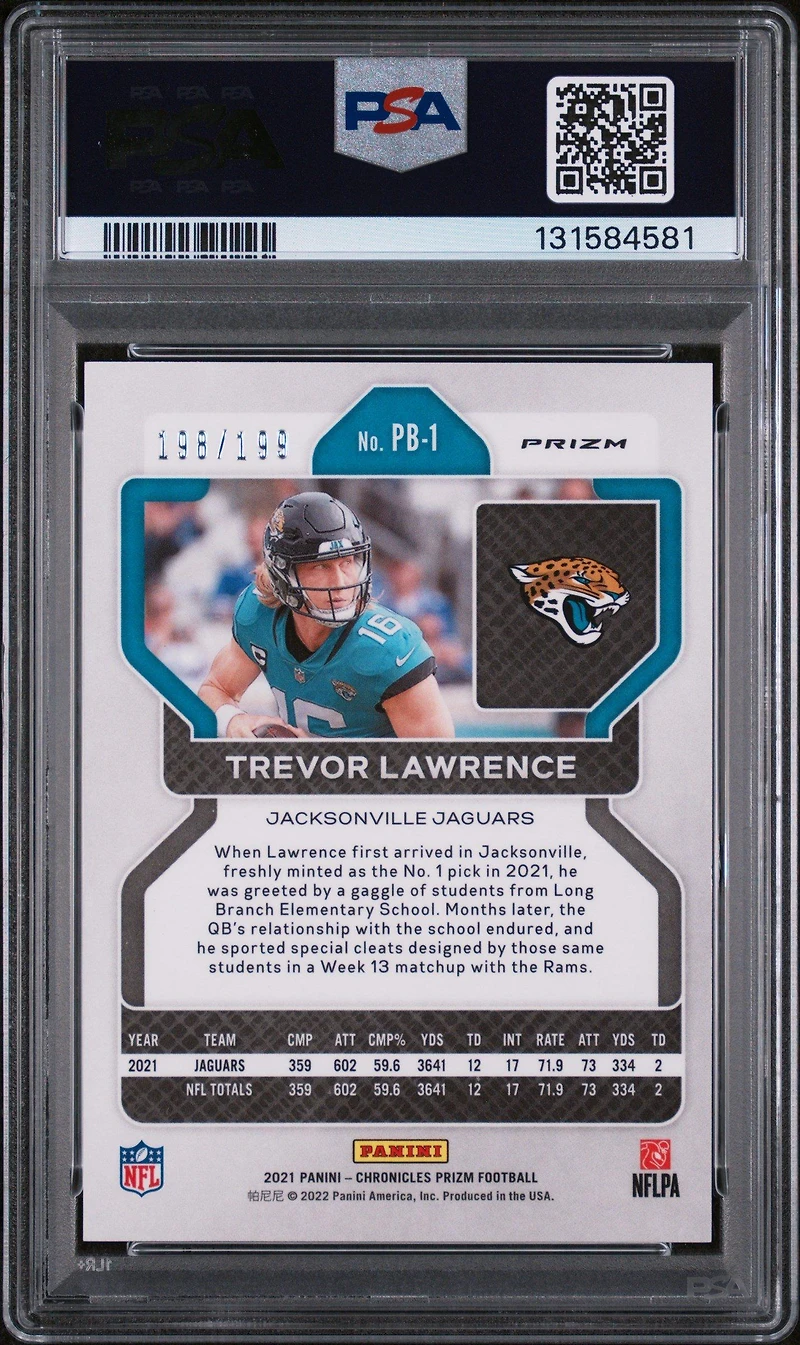 2021 Panini Chronicles Prizm Black Pb-1 Trevor Lawrence Purple PSA 8