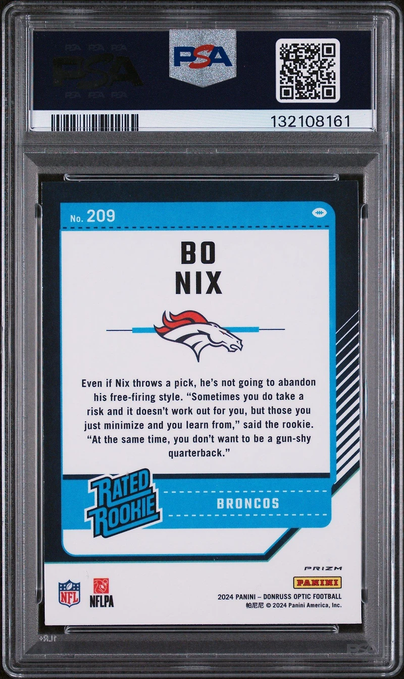 2024 Panini Donruss Optic 209 Bo Nix Red Stars PSA 10