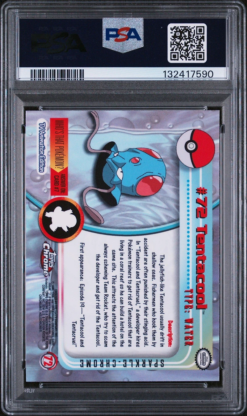 2000 Topps Chrome Pokemon T.v. 72 Tentacool Sparkle PSA 9