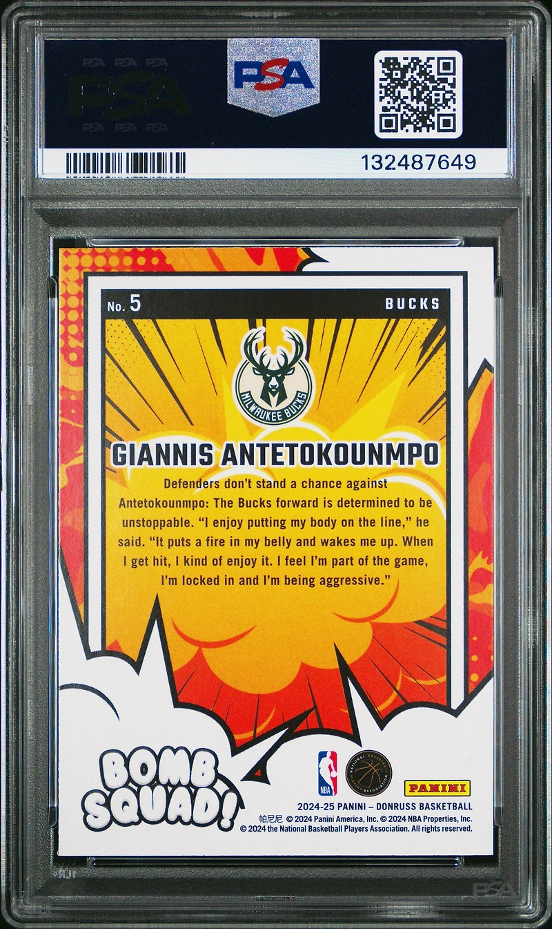 2024 Panini Donruss Bomb Squad 5 Giannis Antetokounmpo PSA 10