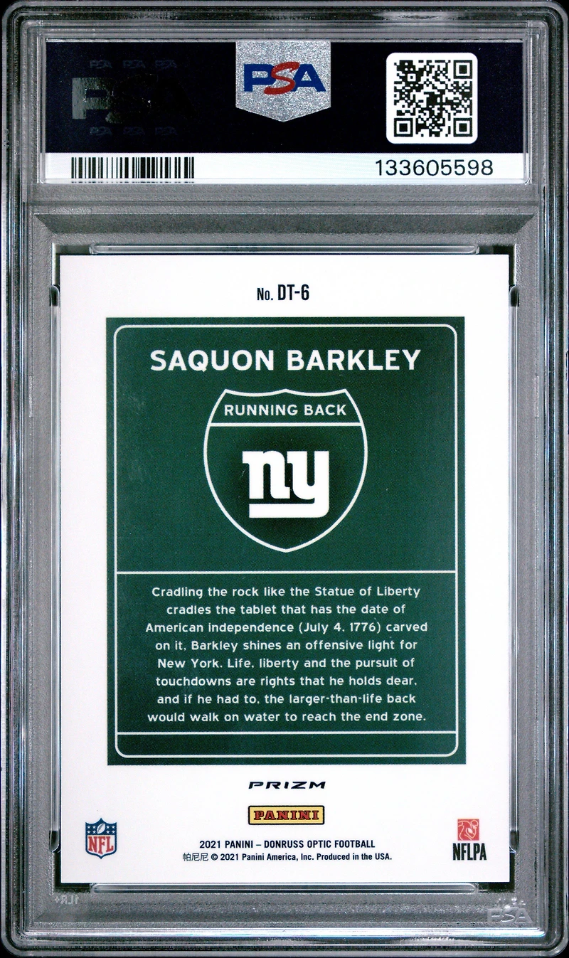 2021 Panini Donruss Optic Downtown Dt6 Saquon Barkley PSA 10