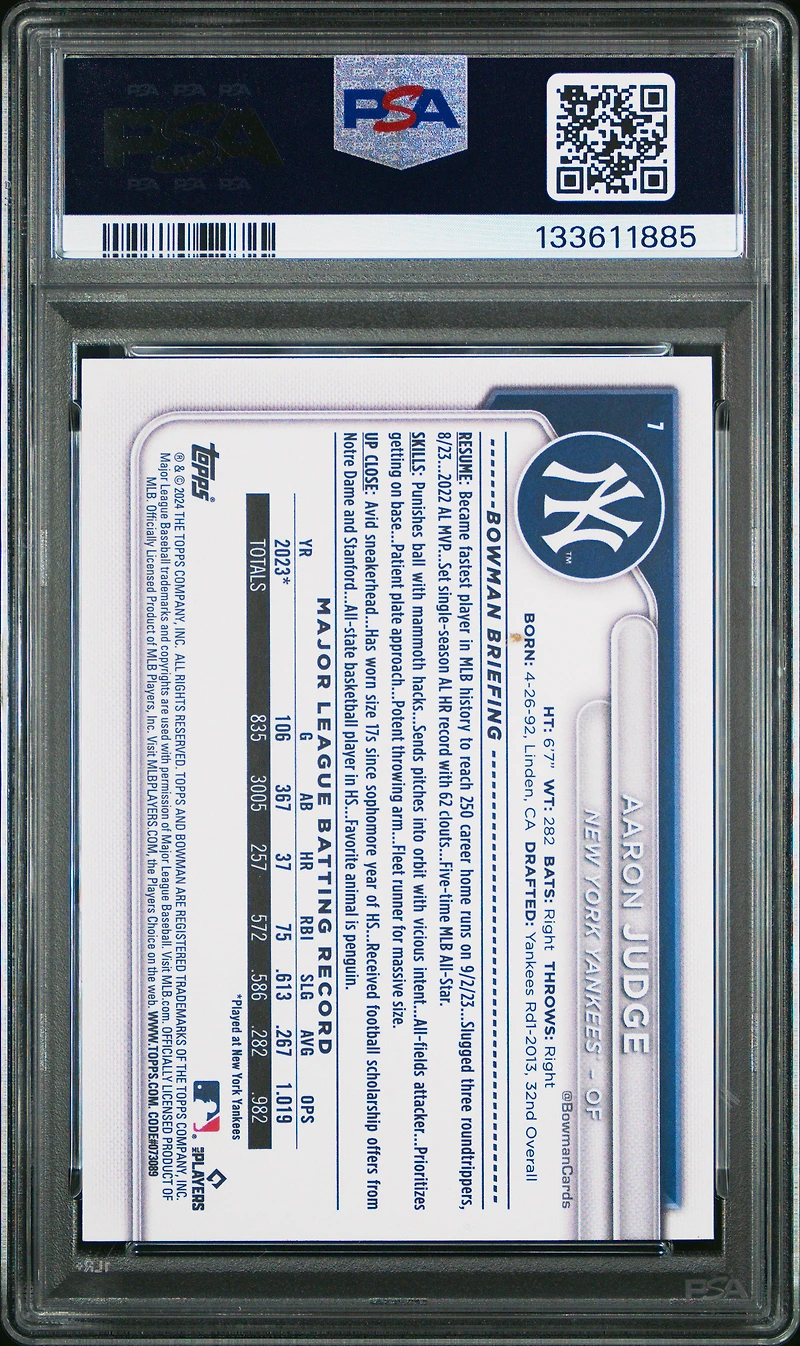2024 Bowman 7 Aaron Judge PSA 10