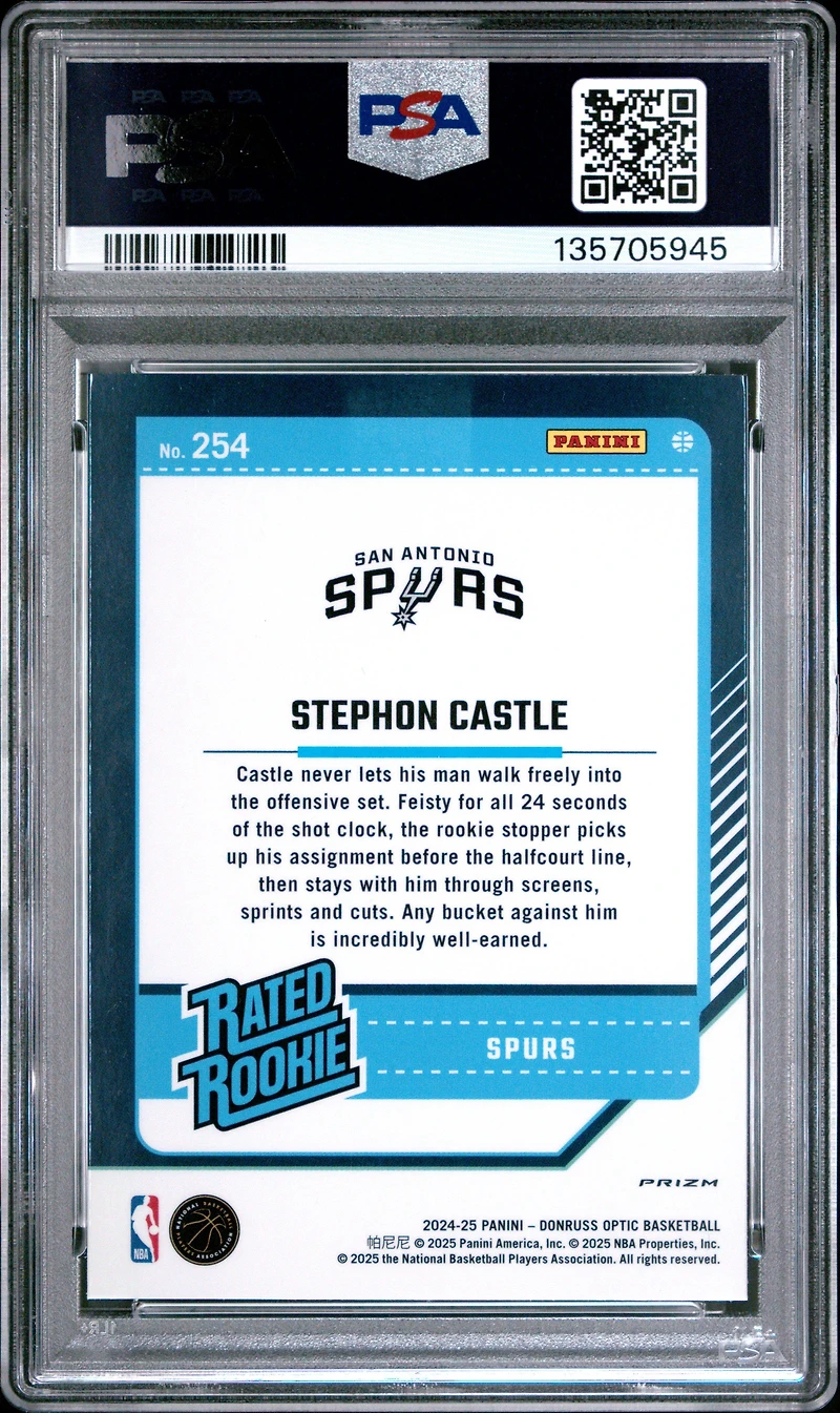 2024 Panini Donruss Optic 254 Stephon Castle Pink Hyper PSA 9
