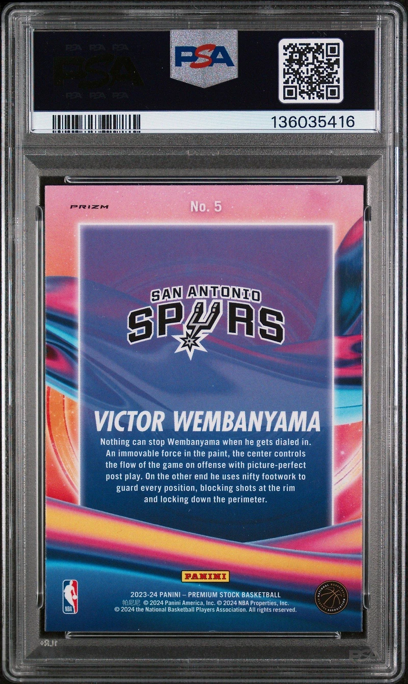 2023 Panini Hoops Premium Stock Anti Gravity 5 Victor Wembanyama Disco Prizm PSA 9