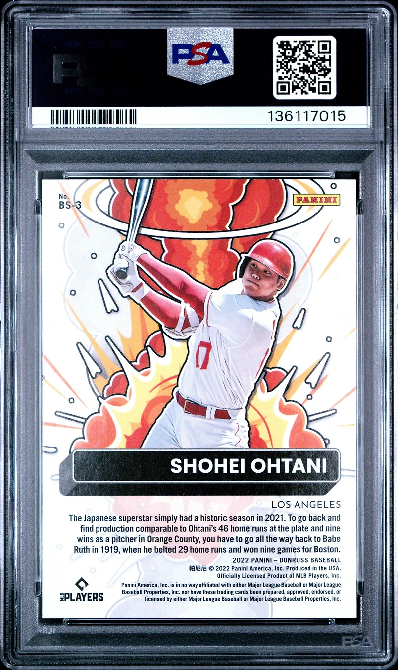 2022 Panini Donruss Bomb Squad Bs3 Shohei Ohtani Rapture PSA 10