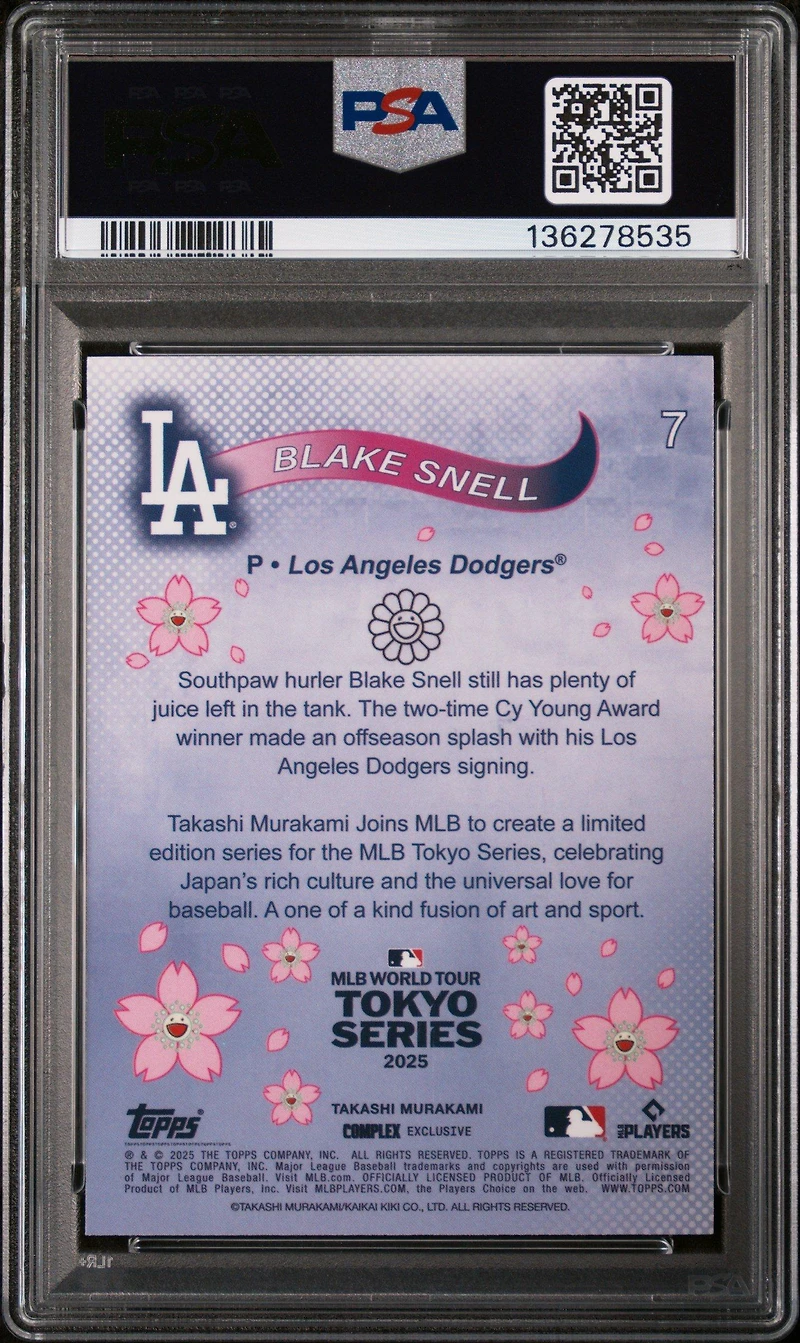2025 Topps Takashi Murakami + Mlb World Tour Tokyo Series 7 Blake Snell PSA 10