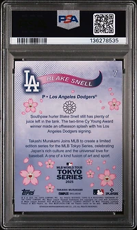 2025 Topps Takashi Murakami + Mlb World Tour Tokyo Series 7 Blake Snell PSA 10