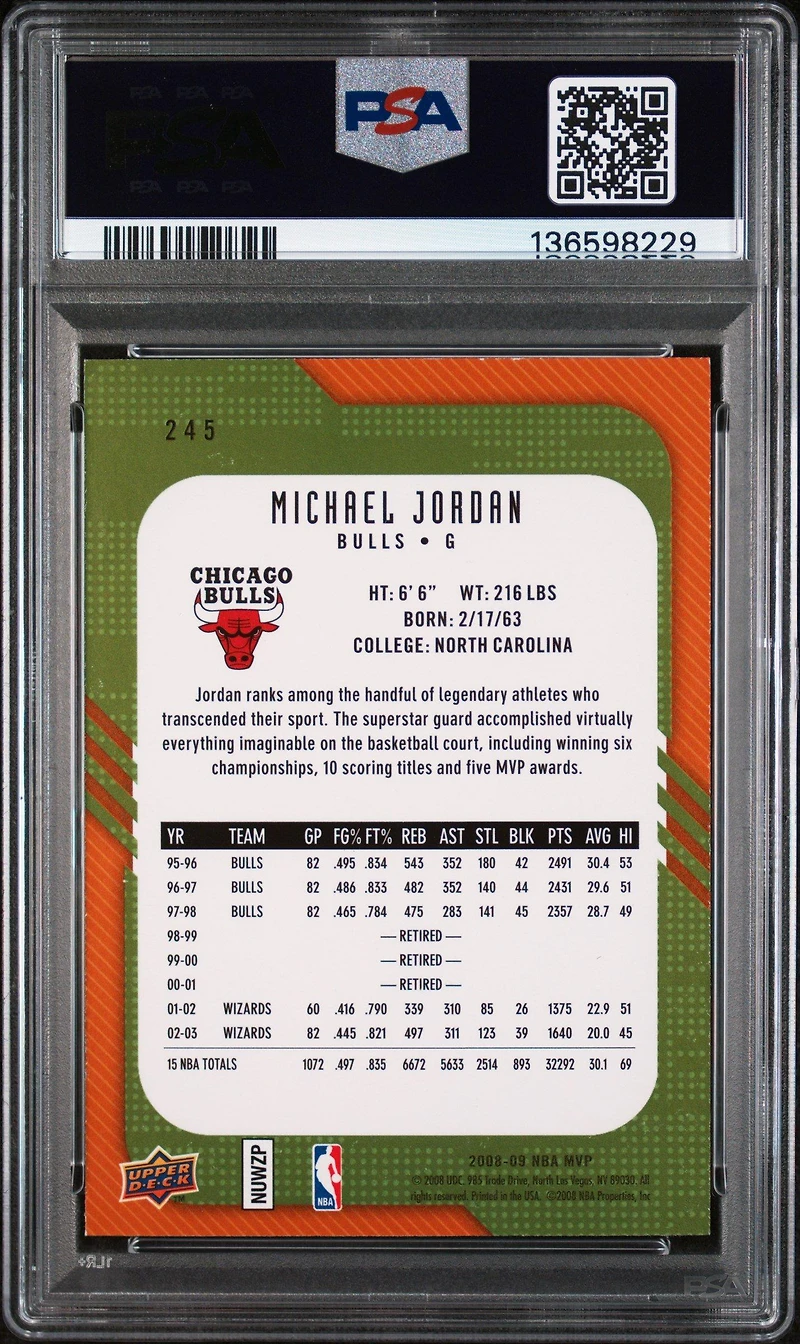 2008 Upper Deck Mvp 245 Michael Jordan PSA 9