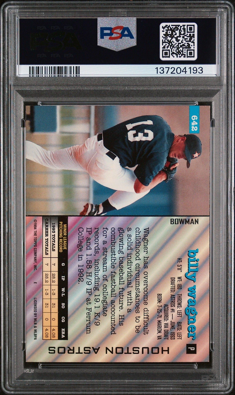 1994 Bowman 642 Billy Wagner PSA 8