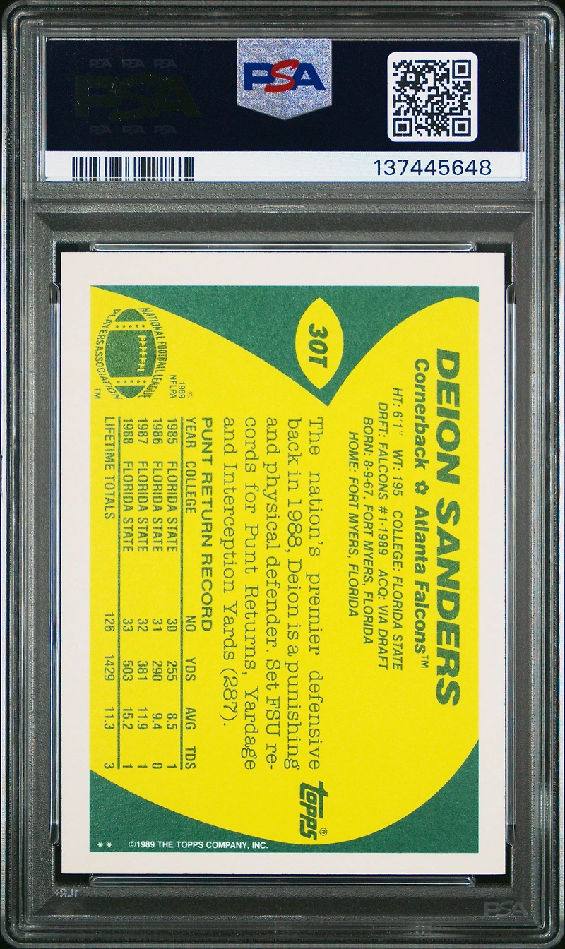 1989 Topps Traded 30t Deion Sanders PSA