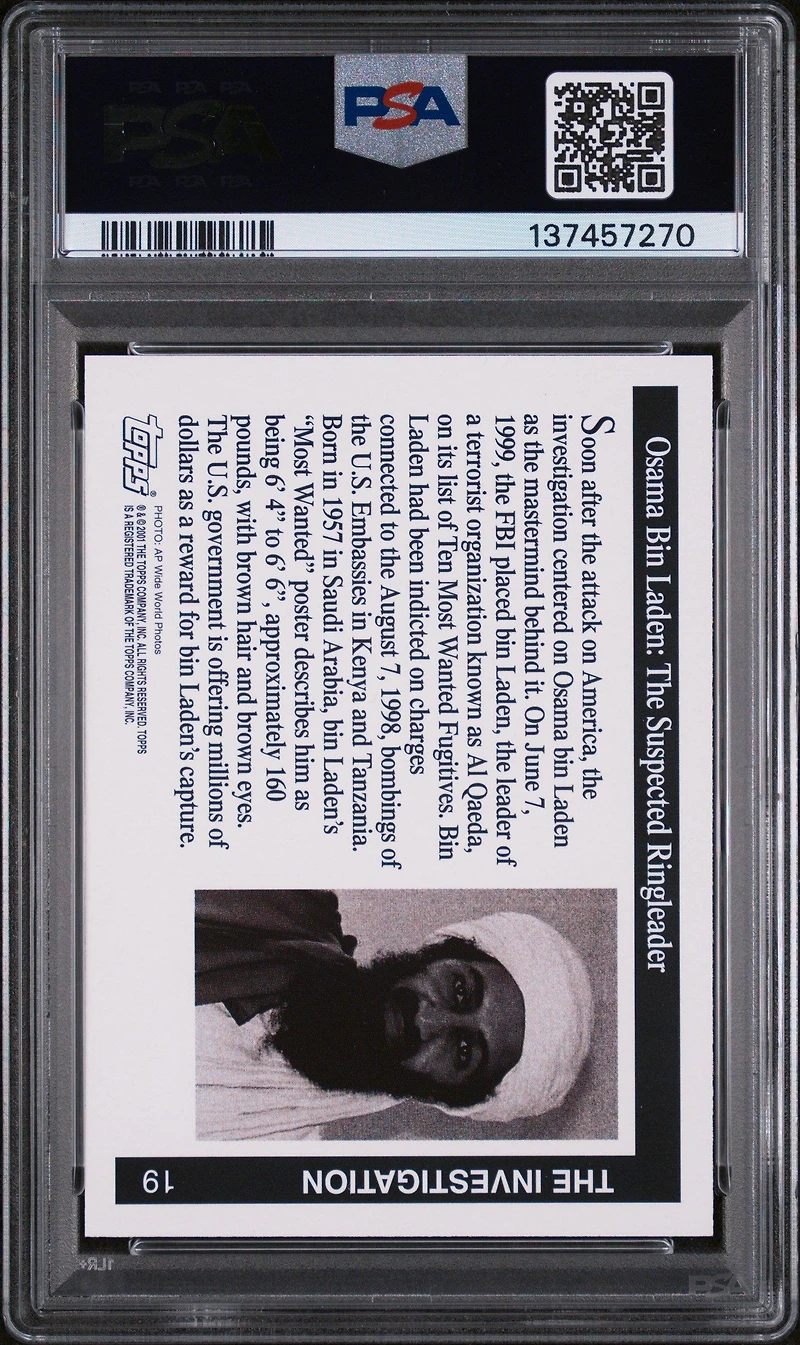 2001 Topps Enduring Freedom 19 Osama Bin Laden PSA 9