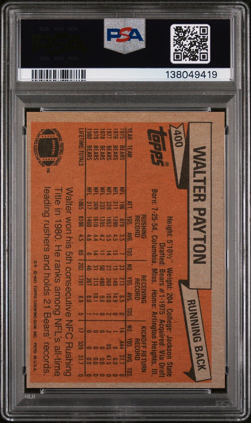 1981 Topps 400 Walter Payton PSA 8