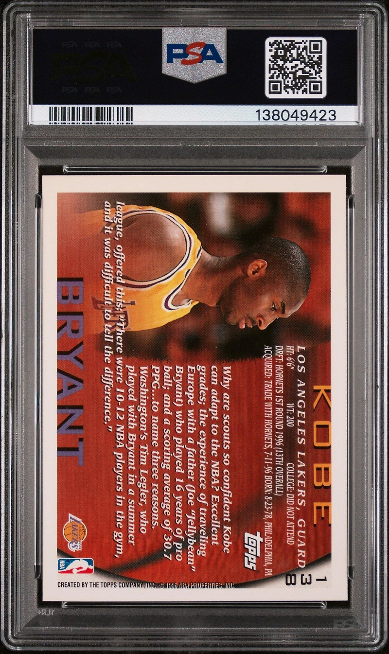 1996 Topps 138 Kobe Bryant PSA