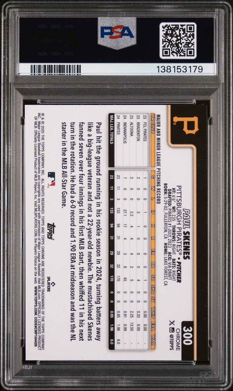 2025 Topps Chrome 300 Paul Skenes X-fractor PSA 9