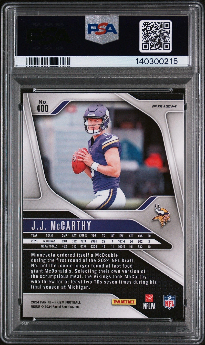 2024 Panini Prizm 400 Jj Mccarthy Red Sparkle PSA 10