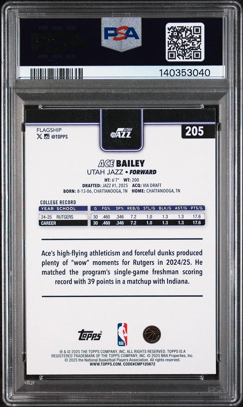2025 Topps 205 Ace Bailey PSA