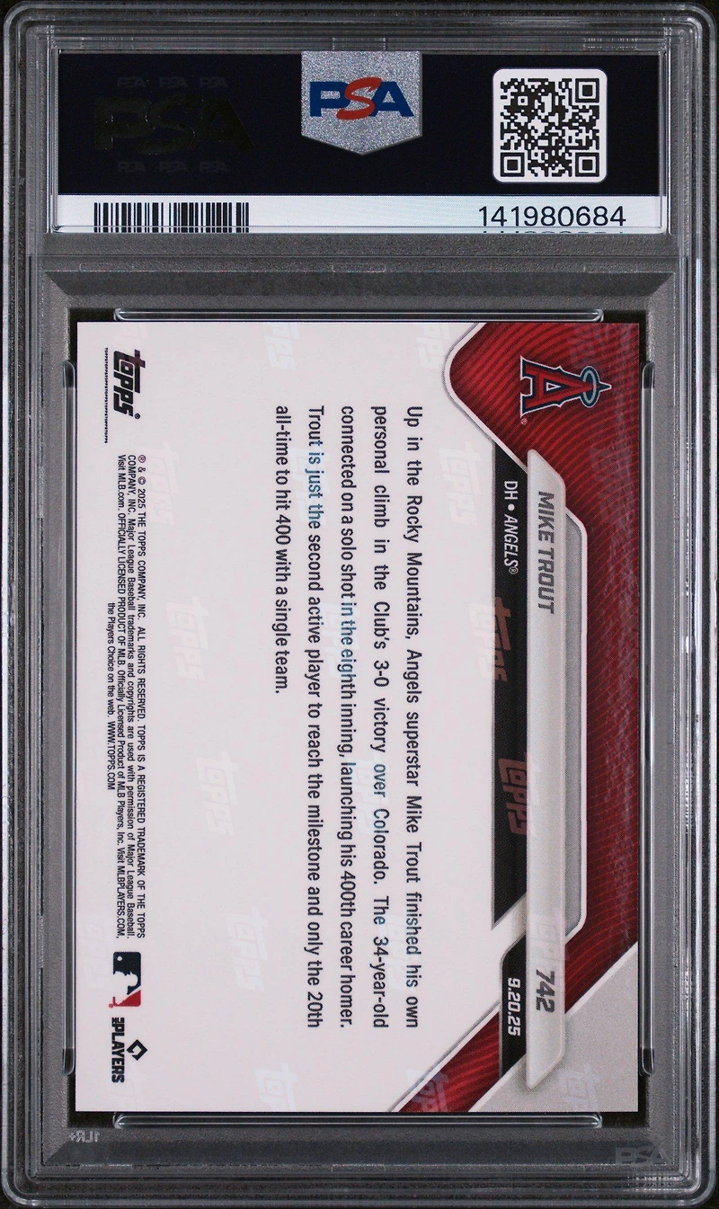2025 Topps Now 742 Mike Trout PSA 10