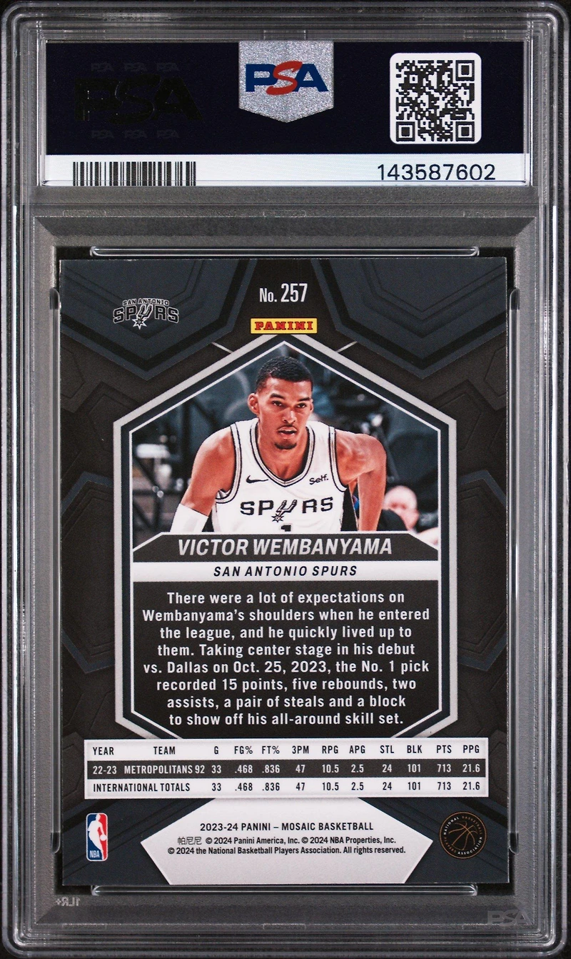 2023 Panini Mosaic 257 Victor Wembanyama PSA 10