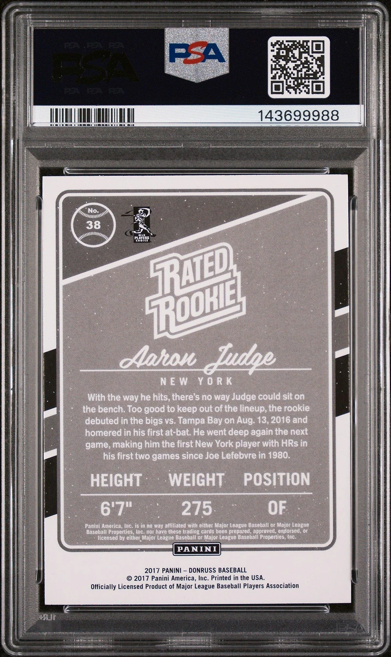 2017 Panini Donruss 38 Aaron Judge PSA 10