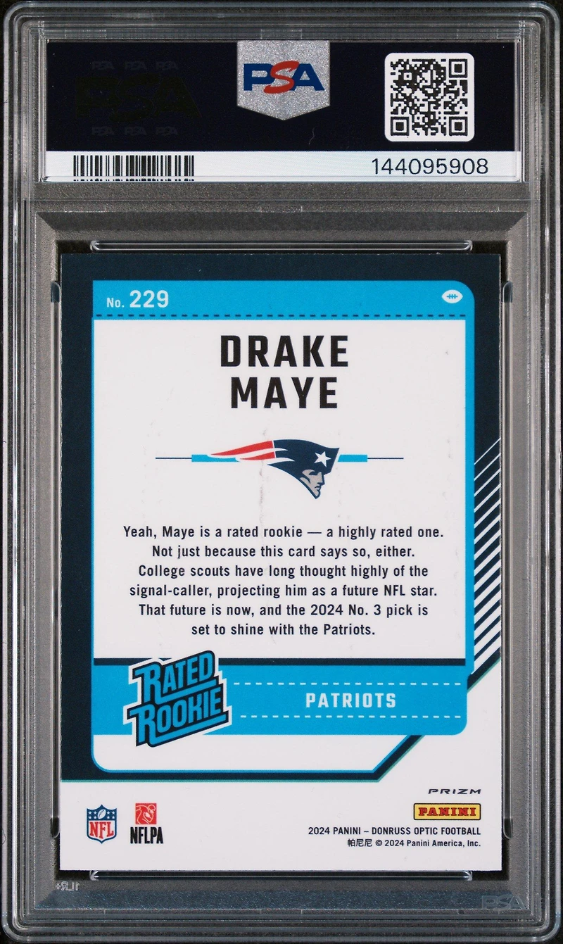2024 Panini Donruss Optic 229 Drake Maye Purple Scope PSA 8