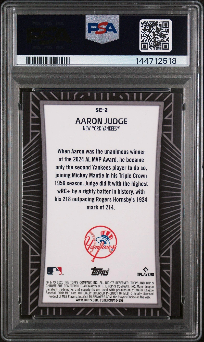 2025 Topps Chrome Shadow Etch Se2 Aaron Judge PSA 10