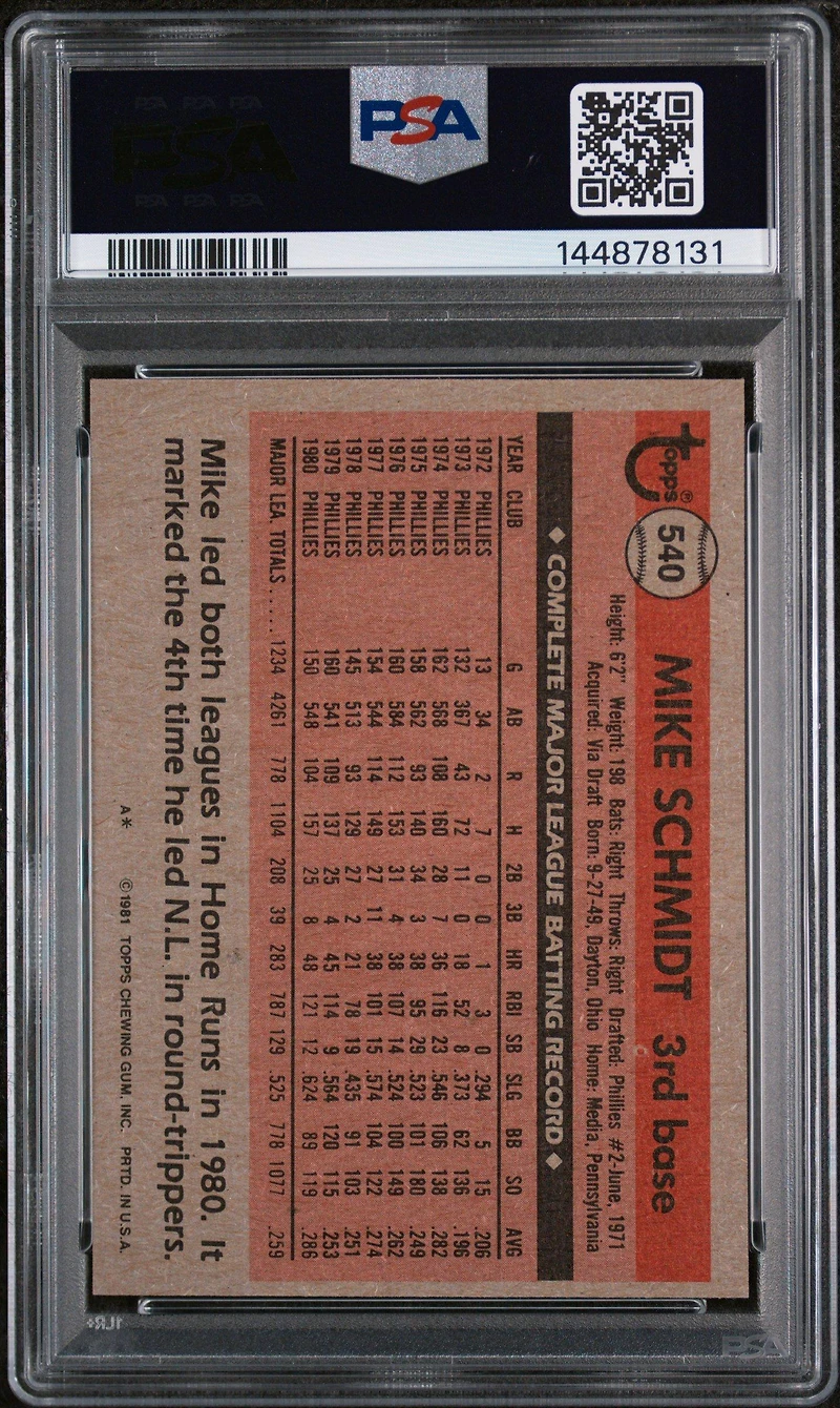 1981 Topps 540 Mike Schmidt PSA 8