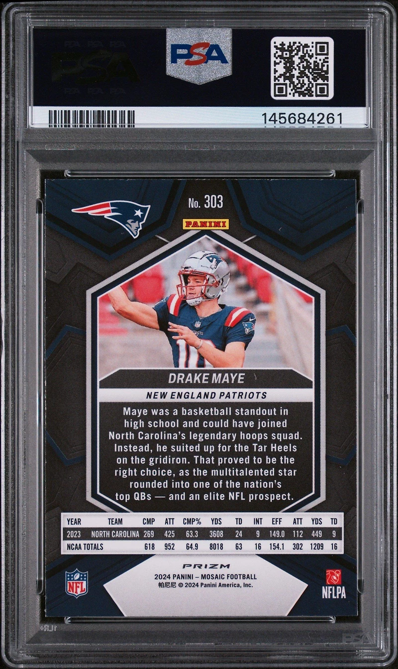 2024 Panini Mosaic 303 Drake Maye Camo Pink PSA 9