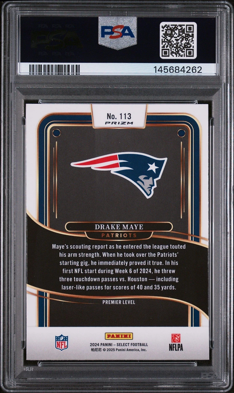 2024 Panini Select 113 Drake Maye Black & Green Shock PSA 9