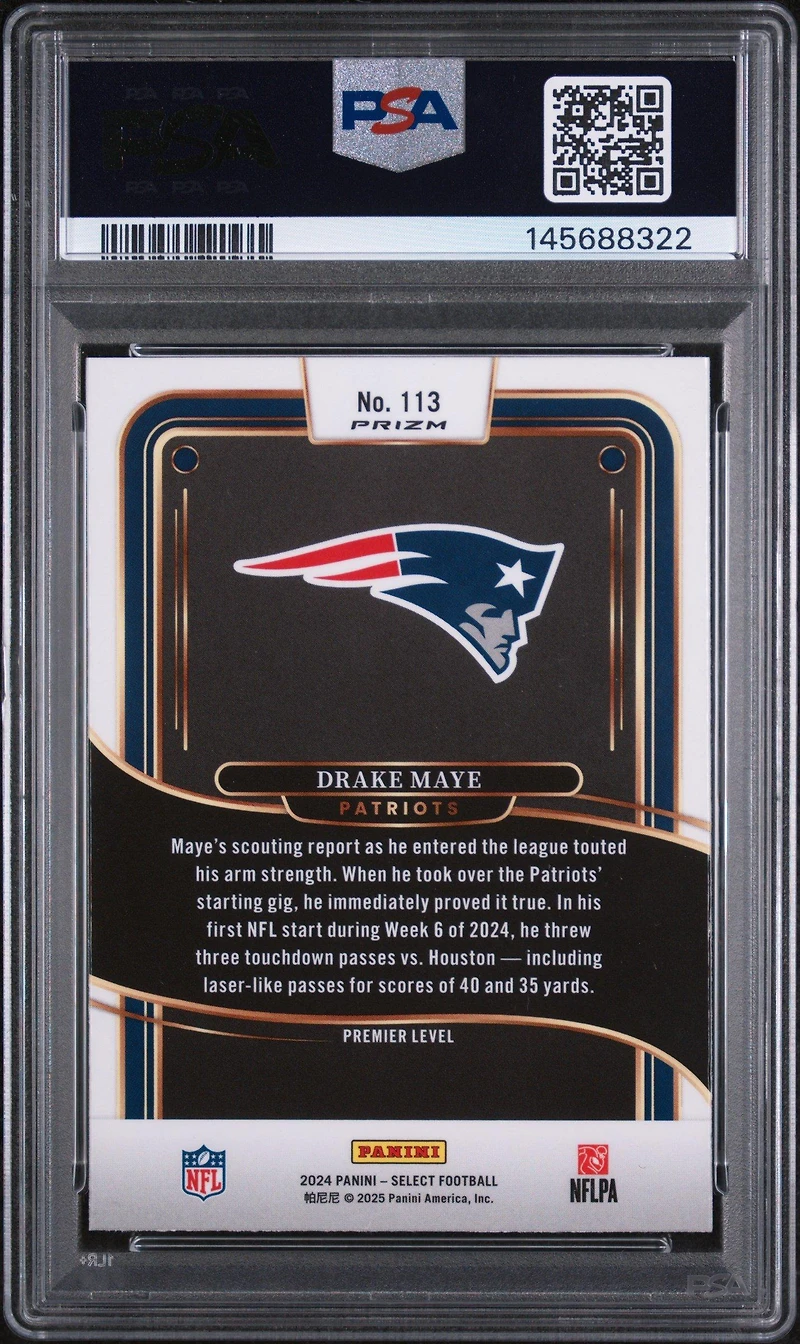 2024 Panini Select 113 Drake Maye Black & Gold Shock PSA 9