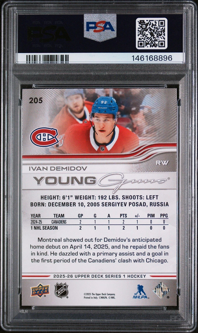 2025 Upper Deck 205 Ivan Demidov PSA 9
