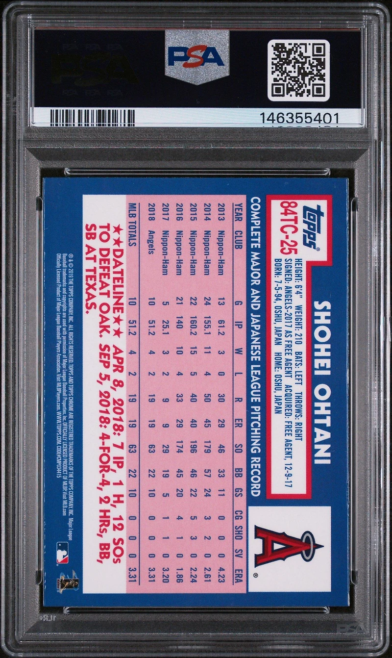 2019 Topps Chrome 1984 Topps Baseball 25 Shohei Ohtani PSA 8