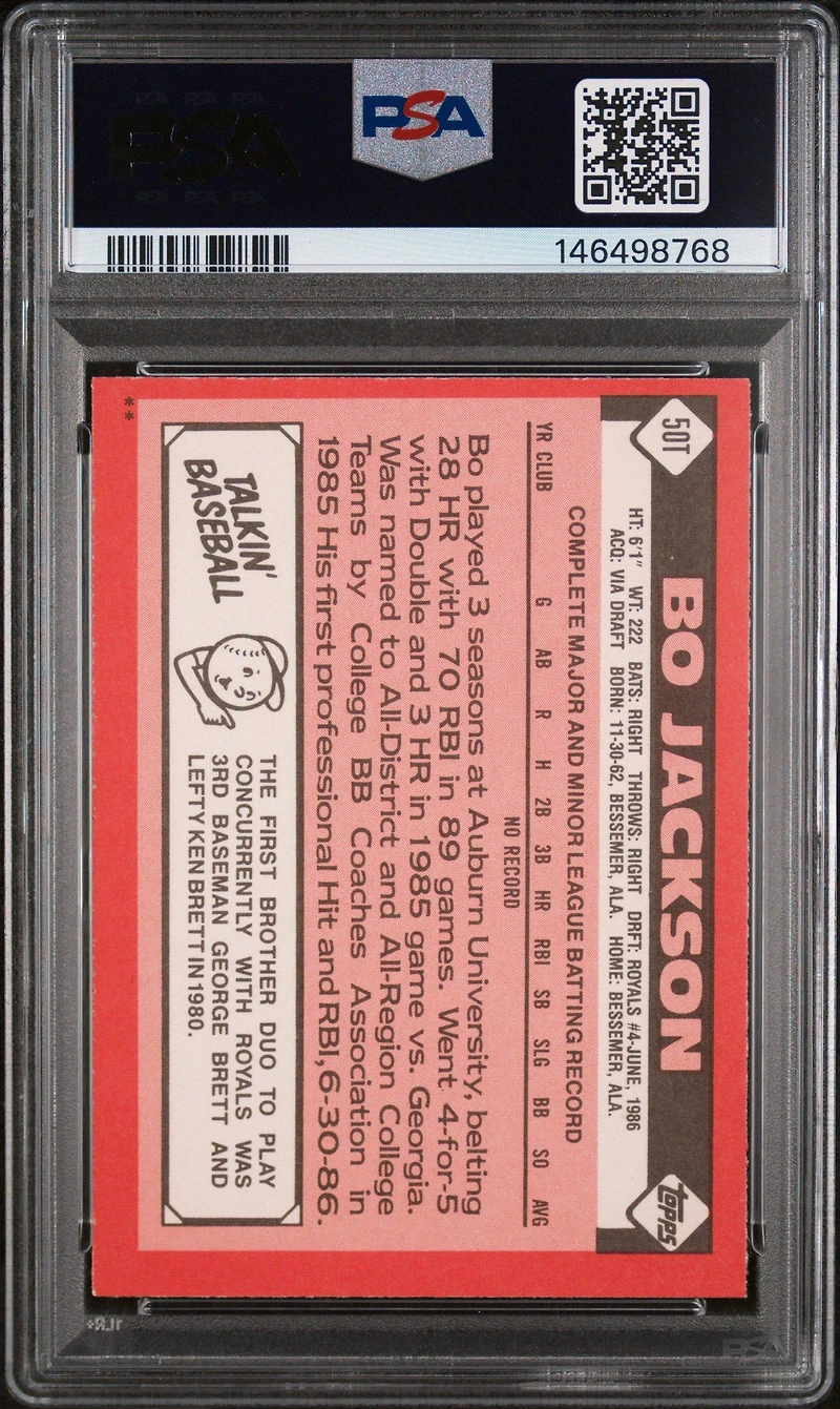 1986 Topps Traded 50t Bo Jackson PSA