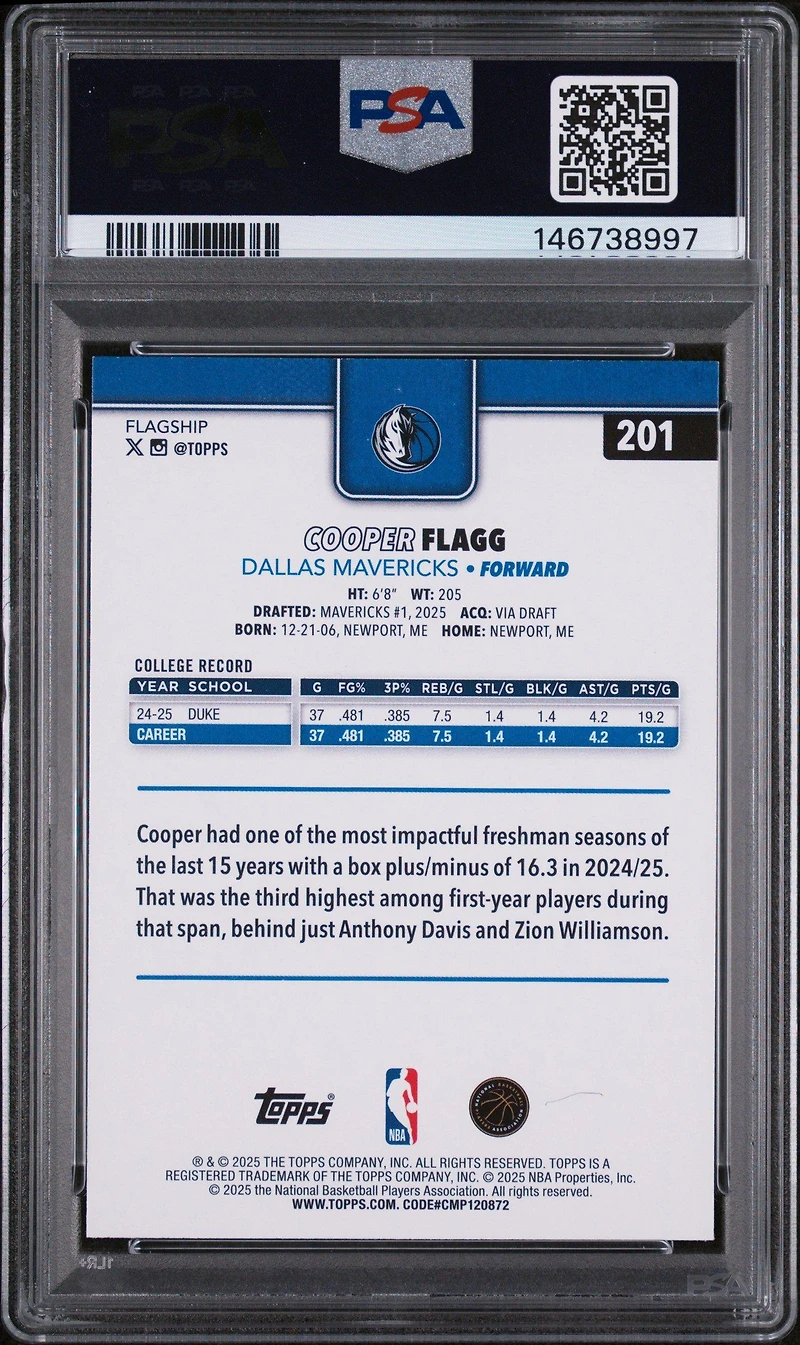 2025 Topps 201 Cooper Flagg Season Tip Off PSA 9