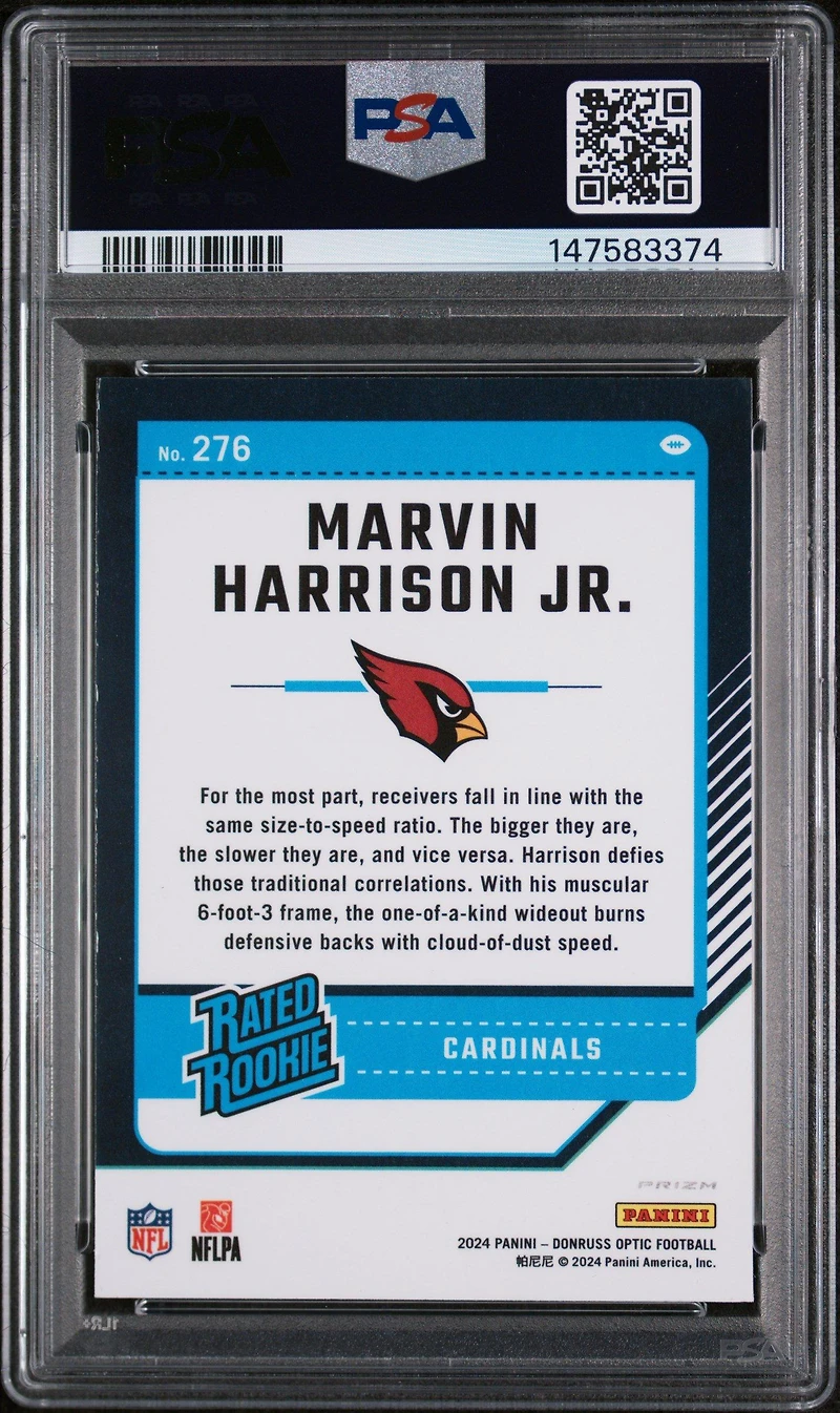 2024 Panini Donruss Optic 276 Marvin Harrison Jr. Blue Glitter PSA 10